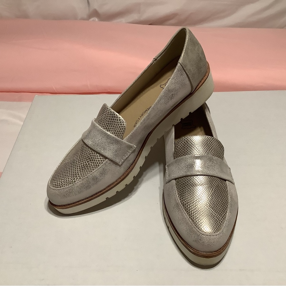 Women's Metallic Silver Genuine leather Loafer Slip-Ons